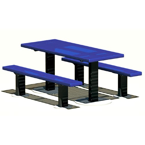 APT Series: Multi Pedestal Rectangular Table w/ R-Type Thermo-plastic Coated Perforated Steel Top & Seats ( AI-1776 )