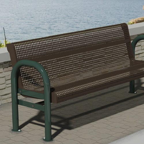 Riverview Series: Surface Mount Contour Bench w/ Thermo-Plastic Coated R-Type Perforated Steel Seat