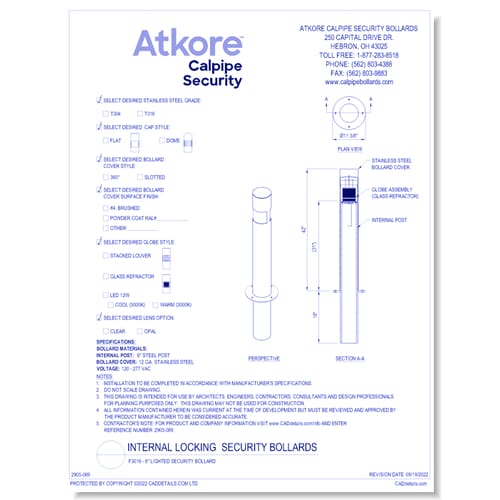 F3016 - 6" Lighted Security Bollard