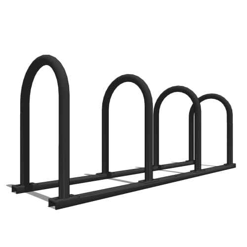 U190 'U' on Rail Bike Rack: 8 Bike, 4 Loop, Surface Mount