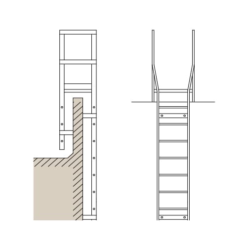 Exterior Roof Access Ladder: 564 Parapet Return with Crossover Platform