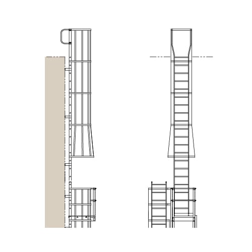 Cages & Platforms: 561-CP Handrails Over Roof with Rest Platform