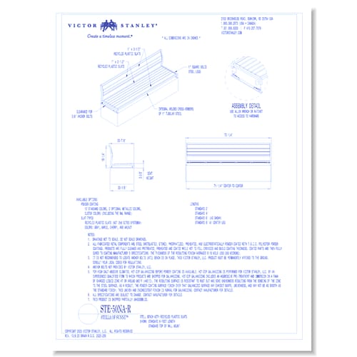 Model STE-50-R: 6' Length, Recycled Plastic Slats, Top of Wall Mount