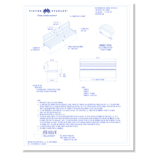 Model STE-50NA-W: 6' Length, Wood Slats, Armless, Top of Wall Mount