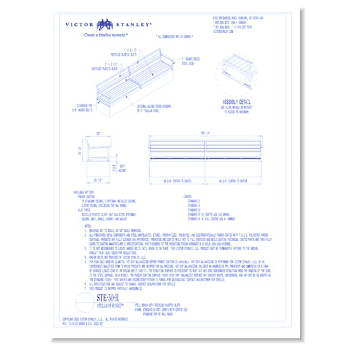 Model STE-50-R: 8' Length, Recycled Plastic Slats, Top of Wall Mount