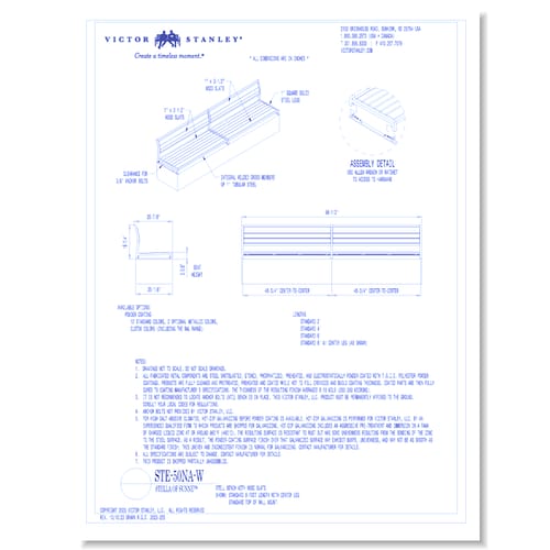 Model STE-50NA-W: 8' Length, Wood Slats, Armless, Top of Wall Mount