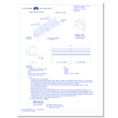 Model STE-50NA-R: 8' Length, Recycled Plastic Slats, Armless, Top of Wall Mount