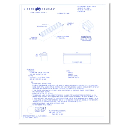Model STE-53NA-R: 6' Length, Recycled Plastic Slats, Armless, Top of Wall Mount