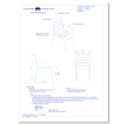 Model SEU20S-E: Slat with Arms, Freestanding with Glides