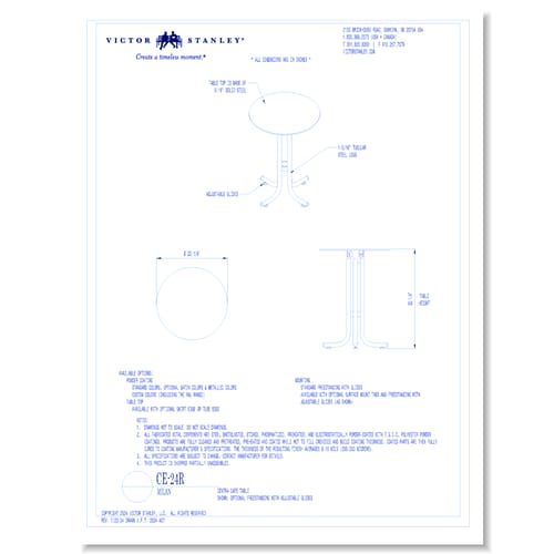 Model CE-24R: 24 in (610 mm) round tabletop, Optional Freestanding with Adjustable Glides