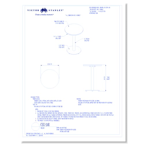 Model CEU-24R: 24 in (610 mm) round tabletop, Standard Freestanding with Glides, Optional Skirt Edge