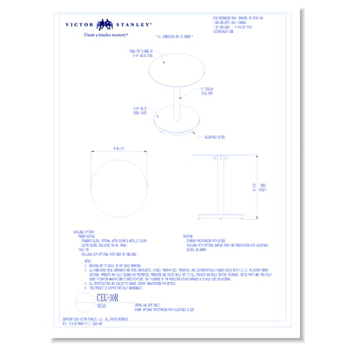 Model CEU-30R: 30 in (762 mm) round tabletop, Standard Freestanding with Glides