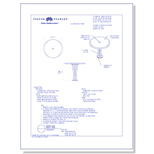 Model BIST-36R: Bistro Table 36 in (914 mm) tabletop