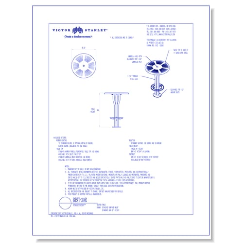 Model BIST-30R: Bistro Table 30 in (762 mm) tabletop, bar height