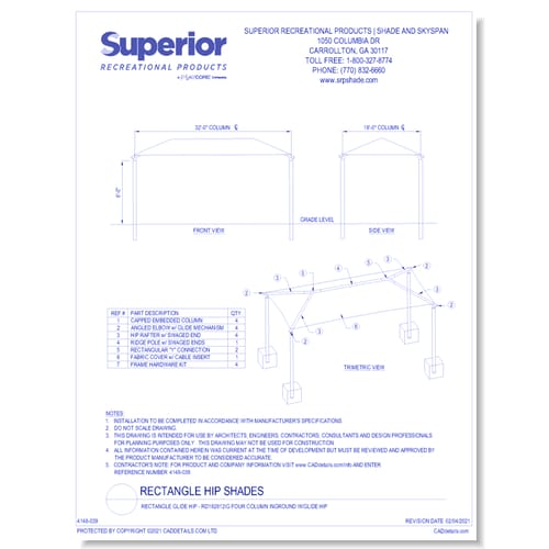 18' x 32' Rectangle Shade with 12' Height, Glide Elbow™, and In-Ground Mount