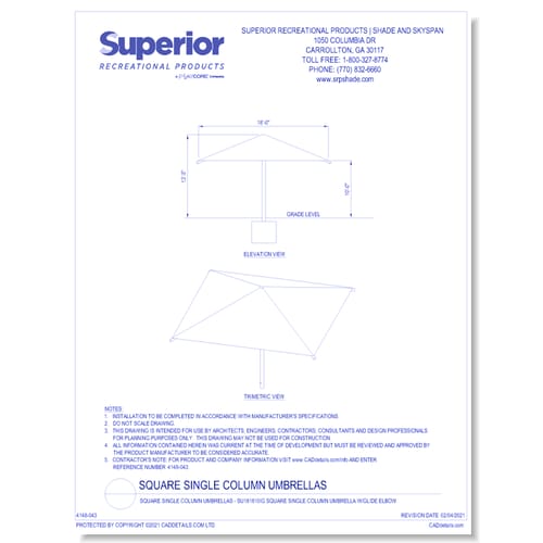 18' x 18' Square Umbrella with 8' Height, Glide Elbow™, and In-Ground Mount