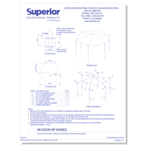 38' Hexagon Shade with 10' Height, Glide Elbow™, and In-Ground Mount