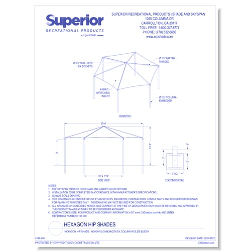 40' Hexagon Shade with 12' Height, Glide Elbow™, and In-Ground Mount