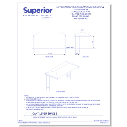 27' x 18' Standard Cantilever with 9' Height, Glide Elbow™, and In-Ground Mount