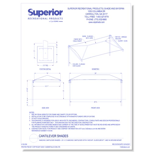 20' x 10' Hanging Cantilever with 8' Height, Glide Elbow™, and In-Ground Mount 