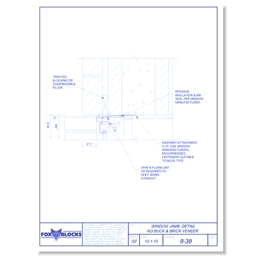 Window Jamb No Buck and Brick Veneer