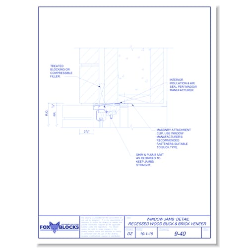 Window Jamb Recessed Wood Buck and Brick Veneer