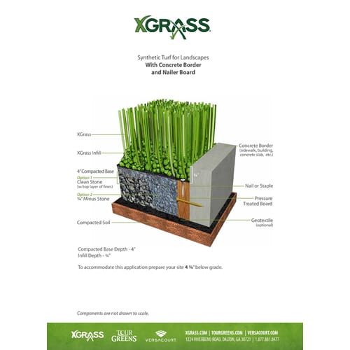 XGrass® Synthetic Turf for Landscape Areas - Installation over Aggregate with Nailer Board & Concrete Border