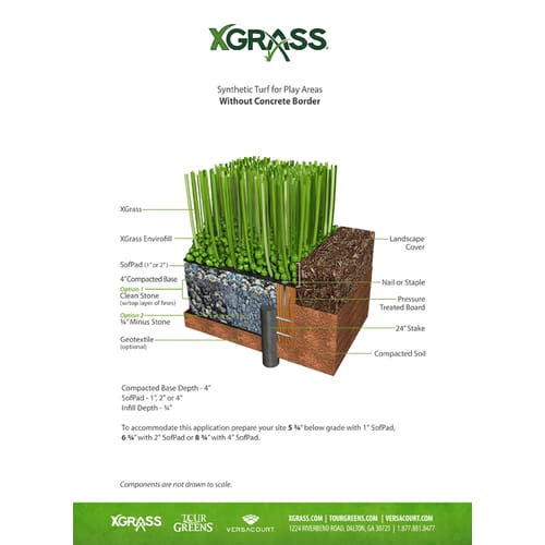 XGrass® Synthetic Turf for Play Areas - Installation over Aggregate with Nailer Board & Mulch Border