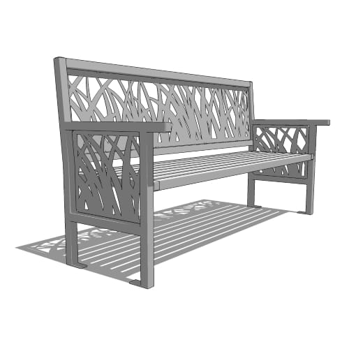 Model TG1-1000:  TallGrass Pattern Backed Bench, Six Foot Length, Steel Bar Ends
