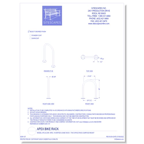 Model AP2-02-SM: Apex, Inverted U Bike Rack - Two Space Rack, Surface Mount