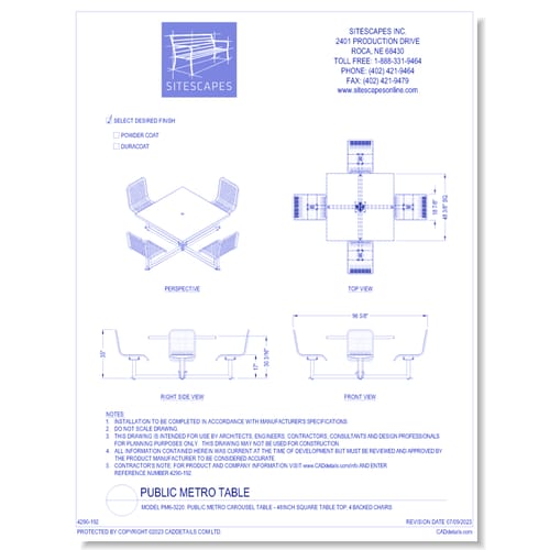 Model PM6-3220: Public Metro Carousel Table - 48inch Square Table Top, 4 Backed Chairs