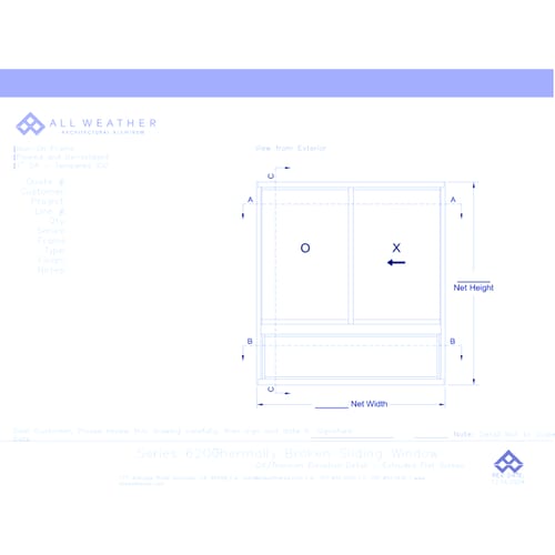 Series 6200 Windows: Nail On with Optional Block Frame - OX/Transom Elevation Detail - Thermally Broken Sliding Window