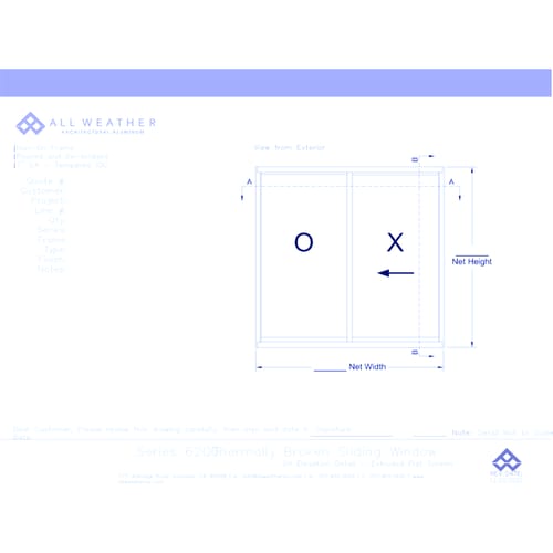 Series 6200 Windows: Nail On with Optional Block Frame - OX Elevation Detail - Thermally Broken Sliding Window