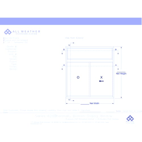Series 6200 Windows: Nail On with Optional Block Frame - Transom/OX Elevation Detail - Thermally Broken Sliding Window