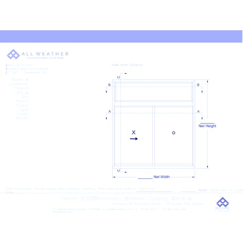 Series 6200 Windows: Nail On with Optional Block Frame - Transom/XO Elevation Detail - Thermally Broken Sliding Window