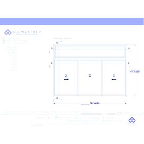 Series 6200 Windows: Nail On with Optional Block Frame - Transom/XOX Elevation Detail - Thermally Broken Sliding Window
