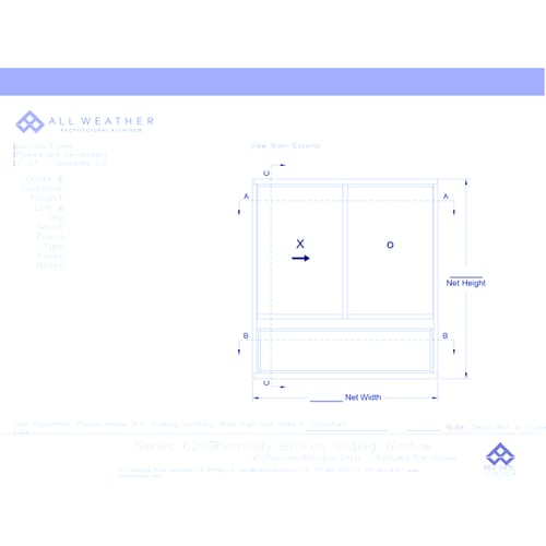 Series 6200 Windows: Nail On with Optional Block Frame - XO/Transom Elevation Detail - Thermally Broken Sliding Window