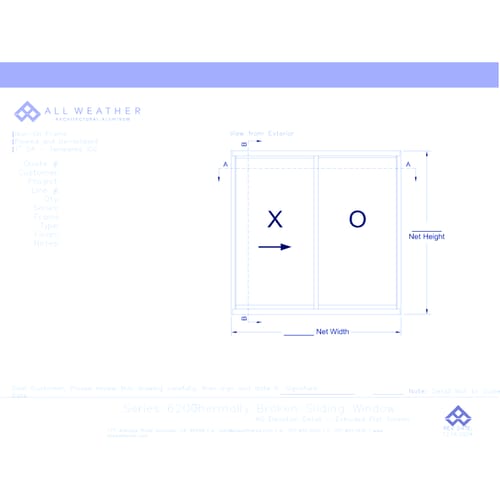 Series 6200 Windows: Nail On with Optional Block Frame - XO Elevation Detail - Thermally Broken Sliding Window