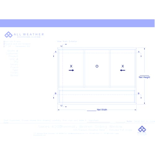 Series 6200 Windows: Nail On with Optional Block Frame - XOX/Transom Elevation Detail - Thermally Broken Sliding Window