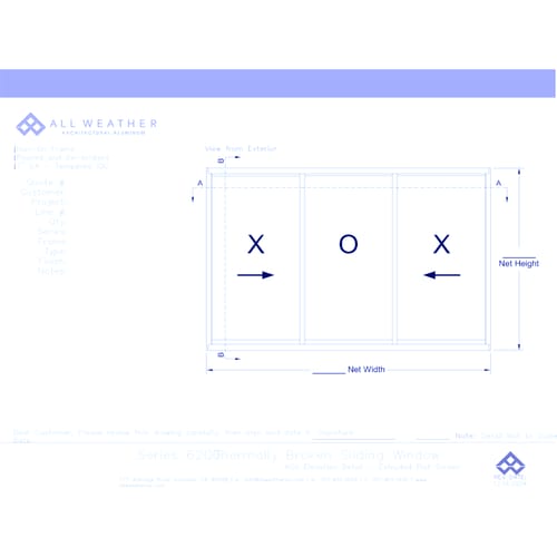 Series 6200 Windows: Nail On with Optional Block Frame - XOX Elevation Detail - Thermally Broken Sliding Window
