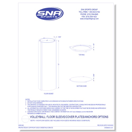VB27FS - 4 Inch Floor Sleeve (VB27 includes 4 Inch Sleeve and Brass VB23CV Cover Plate)