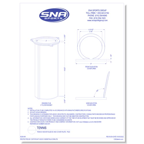 Tennis Indoor Sleeve and Cover Plate - TN23