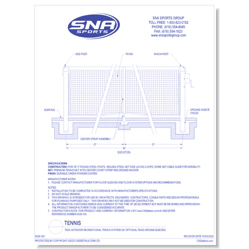 TN05 Outdoor Recreational Tennis System (w/ Optional TN235 Ground Sleeves)
