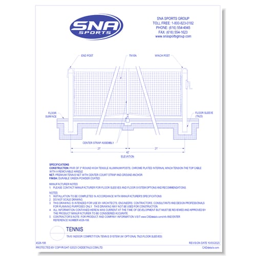 TH10 Indoor Competition Tennis System (w/ Optional TN23 Floor Sleeves)