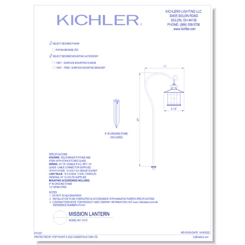 Model:  15319 - Mission Lantern (Finish Available in PZ)