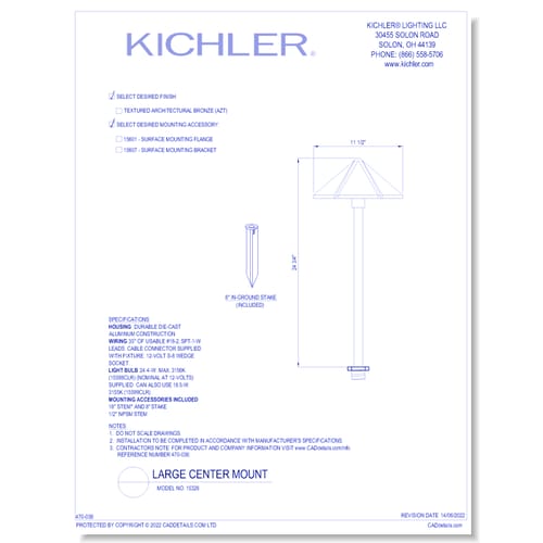 Model:  15328 - Large Center Mount (Finish Available in AZT)