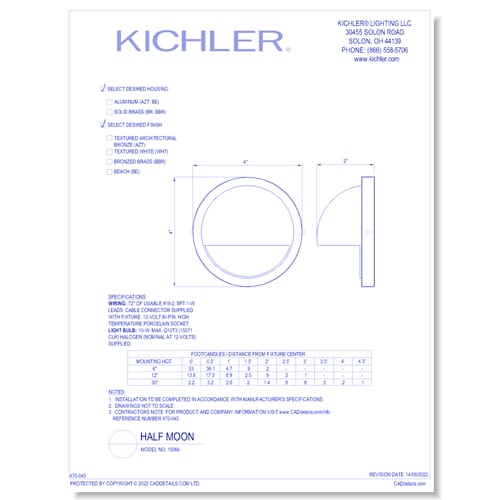 Model:  15064 - Half Moon (Finish Available in AZT, BBR, BN, WHT)