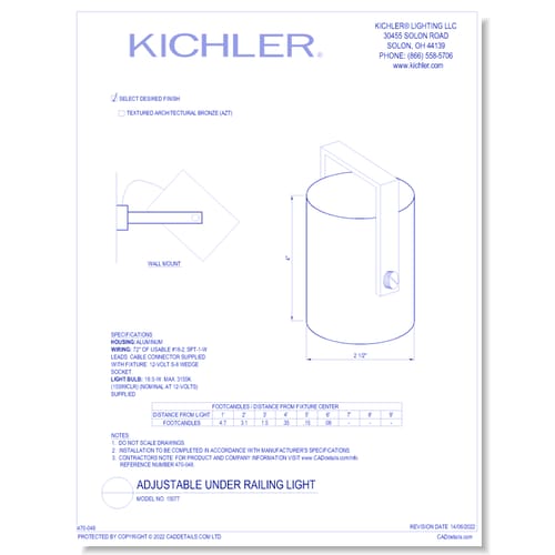 Model:  15077 - Adjustable Under Railing Light (Finish Available in AZT)