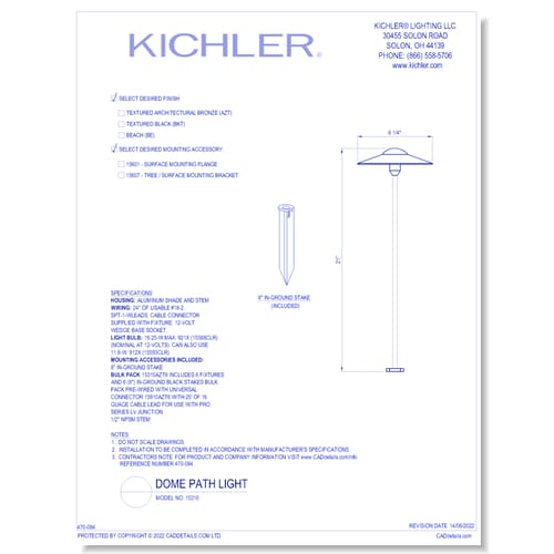 Model:  15310 - Dome Path Light (Finish Available in AZT, BE, BKT)
