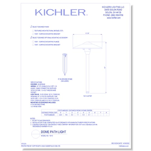 Model:  15410 - Dome Path Light (Finish Available in AZT, BE)